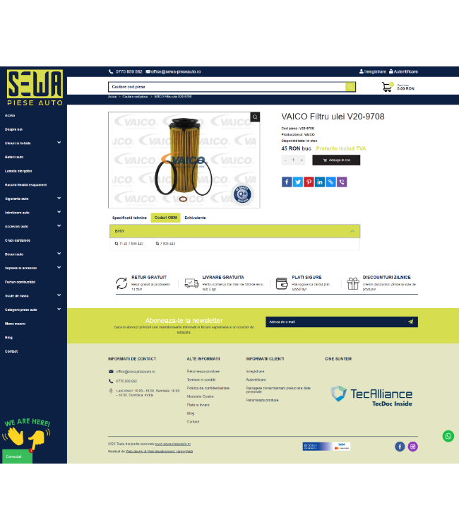 Online store with TecDoc licence - sewa-pieseauto.ro